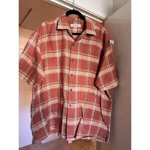 Tommy Bahama Men’s XLOrange Plaid 100% Linen Short Sleeve Button Shirt